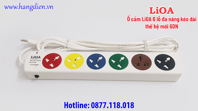 Ổ cắm LiOA 6 lỗ đa năng kéo dài thế hệ mới 6DN
