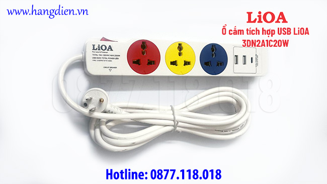 Ổ cắm tích hợp USB LiOA 3DN2A1C20W - Ảnh 4