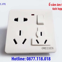 Ổ cắm âm tường 3 chân dẹt  tích hợp công tắc 16A
